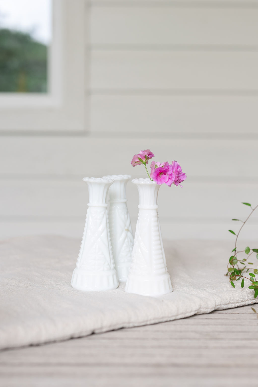 Milk Glass Vase Trio